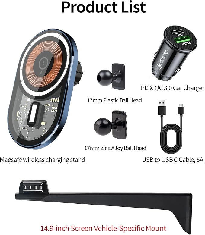 Wireless Charging Car Phone Holder for BMW X3 2025-2026, 14.9" Screen Fixed Clip, 360° Rotation Car Phone Mount Compatible with MagSafe
