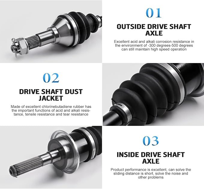 KLV Front CV Axle 1pc for Can-Am Commander 800-1000R 2011-2020 705400952 | Commander 800 11-15; 800R 11-20; 1000 11-20; 1000R 18-23; Max models. 4340 steel; 25.75"; 21T/26T; Neoprene boots