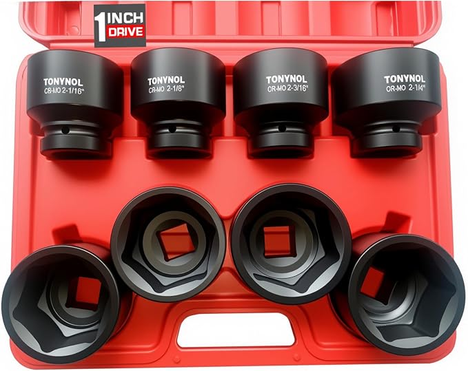 TONYNOL 1 Inch Drive Impact Jumbo Socket Set,6-Point,SAE(2-1/16" to 2-1/2"),8 Pcs,Cr-MO Steel,With a Storage Case