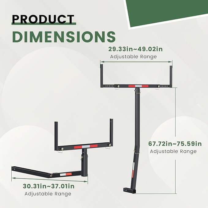 ECOTRIC 750lbs Capacity Black Truck Bed Extender Pickup Truck Bed Hitch Mount Extension Rack SUV Lumber Ladder Canoe Boat Kayak Long Pipes w/Flag - Powder Coated Steel