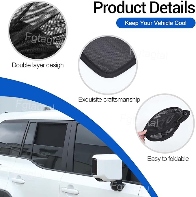 Car Rear Side Window Shades Fit for Toyota Land Cruiser 250 Prado J250 LC250 2024 2025, Back Window Screens Mesh Sun Shade Glare Shield and UV Rays Protection and Keeps Vehicle Cool, 4PCS