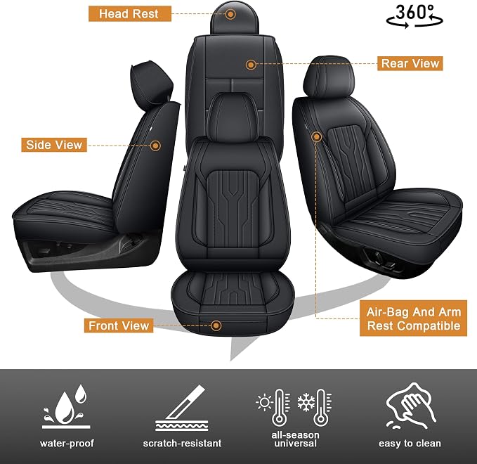 Seat Covers Fit for Toyota Tacoma 2024 2025 2026,Waterproof Faux Leather Truck Seat Covers Full Set Double & Crew Cab Protectors(5 Seats,Black)