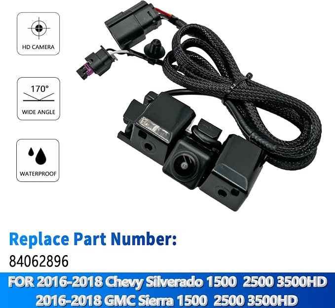 Rear View Back Up Camera Compatible with Chevy Silverado/GMC Sierra 1500 HD 2500 HD 3500 HD 2016-2018 Replaces 84062896