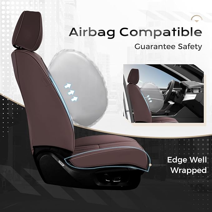 Coverado Car Seat Covers Full Set, Seat Covers for Cars, Car Seat Cover, Car Seat Protector, Leather Car Seat Cushion, Waterproof Car Seat Covers Front Seats and Back Fit for Most Cars(Coffee)