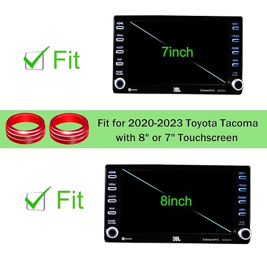 for Toyota Tacoma Accessories 2023 2022 2021 2020 with 8" or 7" Touchscreens Knob Covers - AC Vent Ring Button Knob Covers for Air Conditioner Volume Mirror Push Start Stop Button Trim 12Pcs (Red)