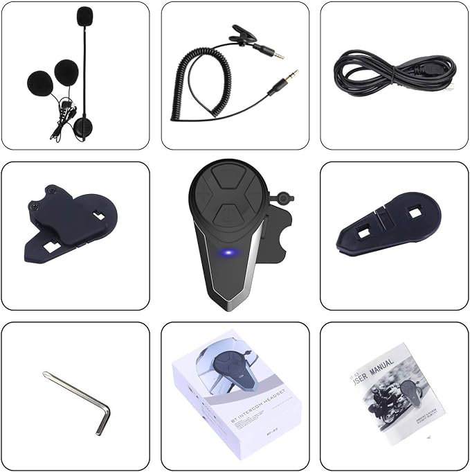 Motorcycle Bluetooth Headset, BT-S3 Bluetooth 5.0 Helmet Intercom Headset up to 3 Riders 1000M Helmet Communication System for Ski/ATV/Dirt Bike/Racing/Climbing(Single)