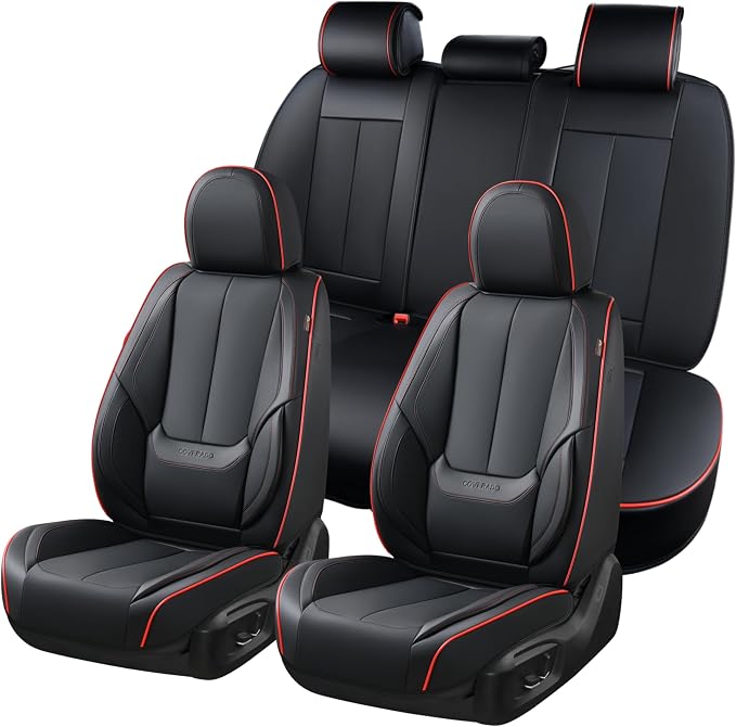 Coverado Car Seat Covers Full Set, Seat Covers for Cars, Black Car Seat Protector Waterproof, Nappa Leather Car Seat Cushion, Car Seat Covers Front Seats and Back Fit for Most Cars