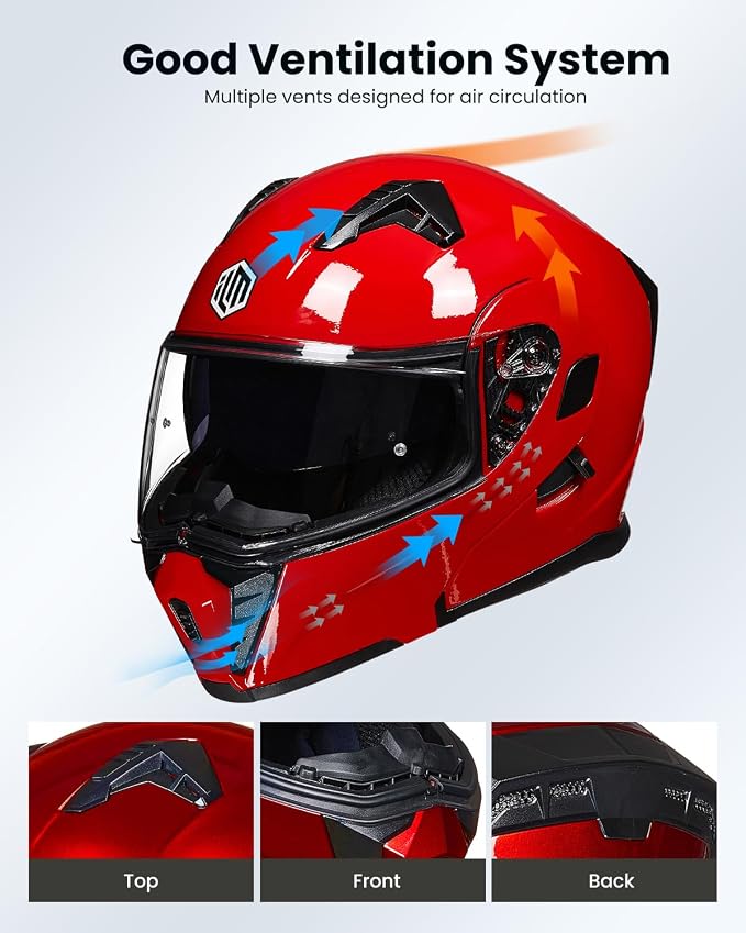 ILM Motorcycle Modular Full Face Helmet for Adult Flip up Dual Visor LED Tail Light Optional DOT