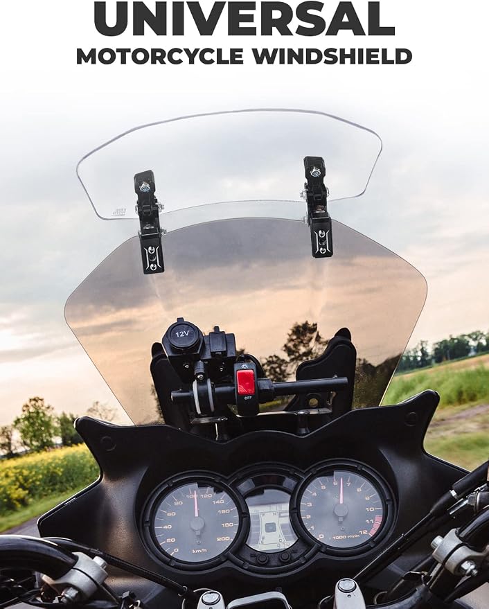 KEMIMOTO Motorcycle Windshield Upgraded Aluminum Metal Heightened Windshield Extension Spoiler Clip Universal Adjustable Extension Clips Clear