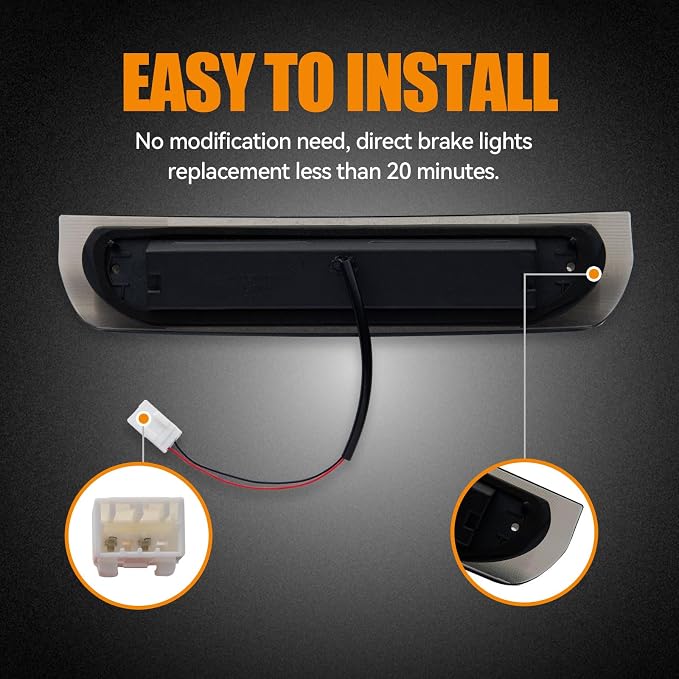 Third 3rd Brake Light, LED High Mount Stop Light Replacement for 2002 2003 2004 2005 2006 2007 2008 Dodge Ram 1500, 2003-2009 Dodge Ram 2500 3500, Rear Center Cab Roof Tail Cargo Lamp