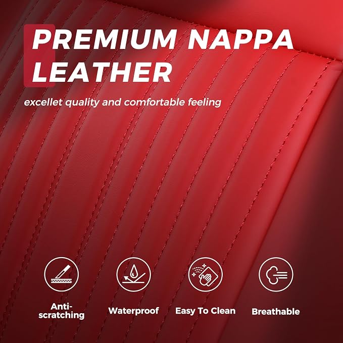 FREESOO Leather Car Seat Covers Fit for Toyota Tacoma 2016-2023 Full Coverage Seat Cover for Double/Crew Cab SR/SR5/Limited/TRD Pro/TRD Sport, Pickup Truck Seat Covers (5 Seats, Red)
