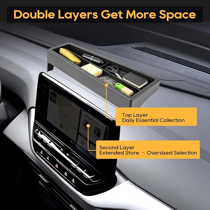 For VW ID.4 Dashbaord Center Console Organizer for 2025 2026 VW ID.4 (S/Pro/Pro S/Pro S Plus) Center Console ABS Storage Tray Insert, OEM Fit, Non-Slip Waterproof Interior Accessories - 12.9 Inch ONLY