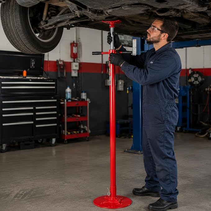 Stark USA Under Hoist Support Lift Jack Stand Wide Base 1/2 Ton 1,000 lbs Capacity Spin Handle, Self-Locking Threaded Screw, for Vehicle Lifting & Support