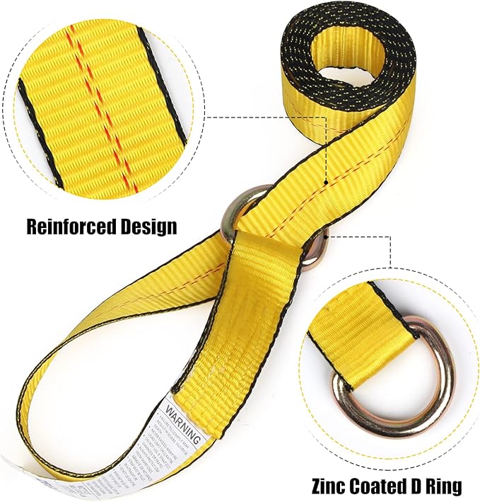 2” x 8’ 8-Pack Lasso Strap with D Ring Auto Tie Down for Wheel Lift, Trailer, Tow Truck