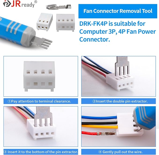 JRready ST5253-04 Molex Pin Extractor Kit Mini-Fit Jr. Extraction Molex Micro-Fit 3.0 Terminal Release Tool 3P 4P PC Fan Connector Electrical Pin Removal Tool