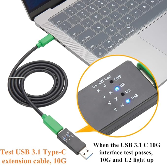 USB 10G Tester USB Type C 3.1/3.0/2.0 Hub Speed Voltage Test Tool Detection Trigger USB Port Analyzer with LED for Port Functionality QC Inspection (1PCS)