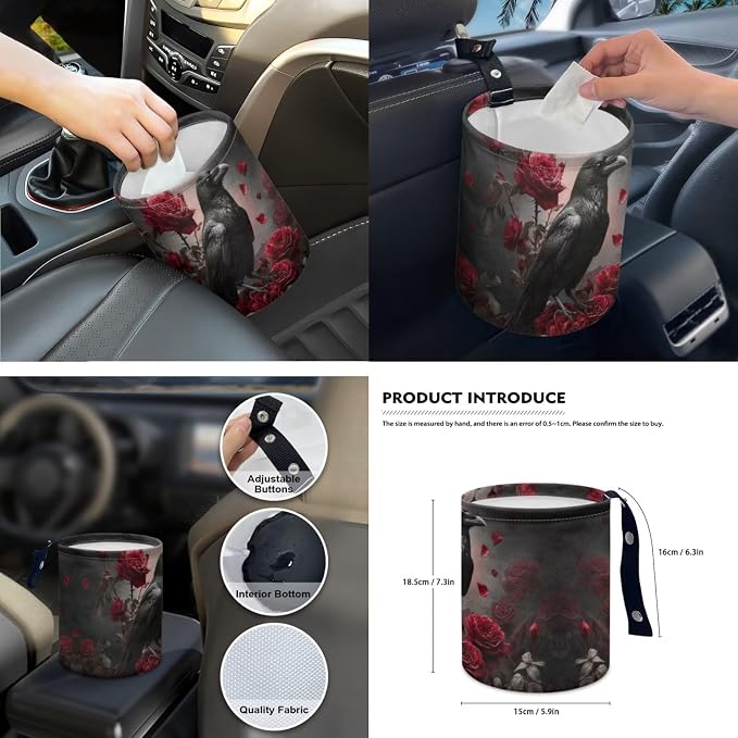 Rose Raven 15 PCS Car Seat Cover Set with Auto Steering Wheel Cover Seat Belt Strap Protector Cup Holder Trash Bag Rear View Mirror Protector Keychain
