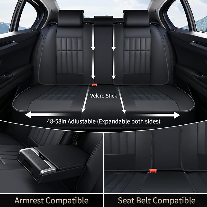 FLORICH Seat Cover, Car Seat Covers Full Set, Waterproof Leather Car Seat Protector 5 Seats, Front and Rear Seat Covers for Cars, Automotive Seat Covers Protector Fit for Most Cars Trucks SUV - Black
