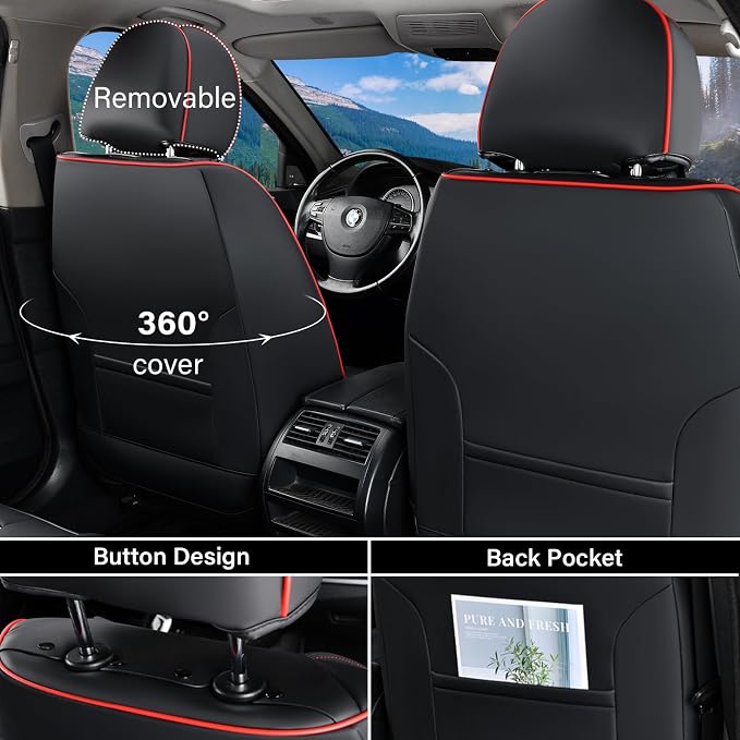 Coverado 2 in 1 Seat Covers for Car Full Set, Conversions Between Warm Suede and Cold Ice Silk for Car Seat Protector Car Accessories Universal Fit for Most Cars SUVs and Trucks（Black&Red）