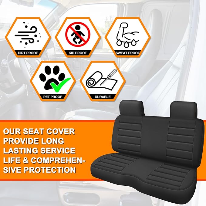 Truck Seat Cover Compatible with 1995-2004 Toyota Tacoma, Front Bench Seat with Molded Headrest and Small Notched Cushion, Knitted Fabric