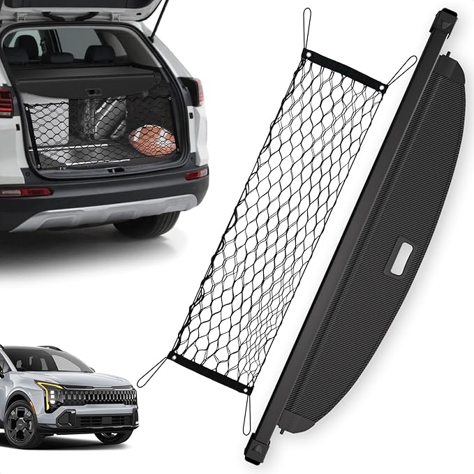 Trunk Cargo Cover for Kia Sportage 2023-2025 2026, with Carbon Fiber Texture Ends, Anti-Peeping Retractable Security Shade for Privacy, Kia Sportage Accessories