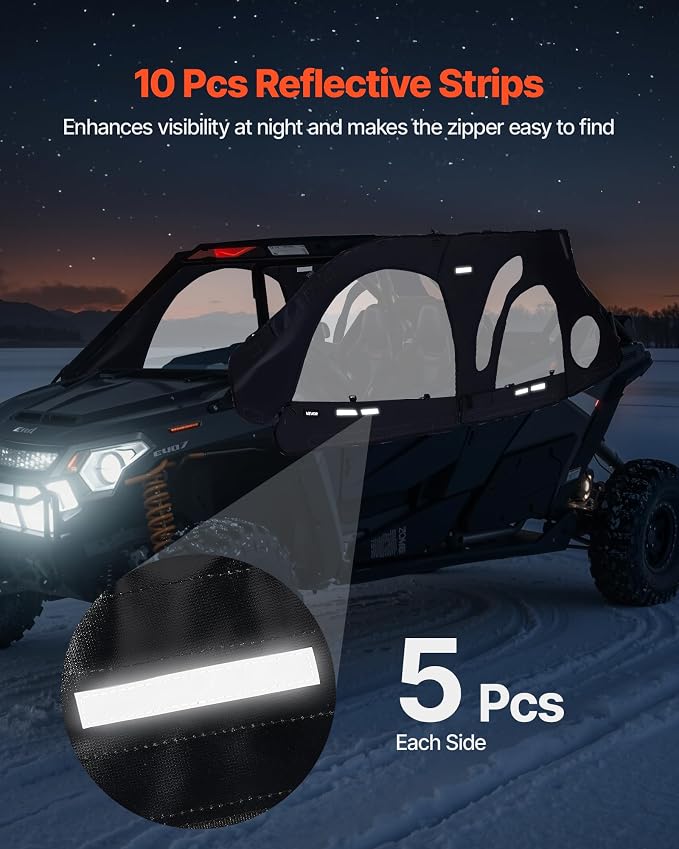 VEVOR Cab Enclosure Upper Doors, Compatible with Polaris RZR PRO 2020-2024/Polaris RZR Turbo 2022-2024, Soft Upper Doors, Upgraded Zipper UTV Soft Side Window Kit, Fit with Side Mirror and Windshields