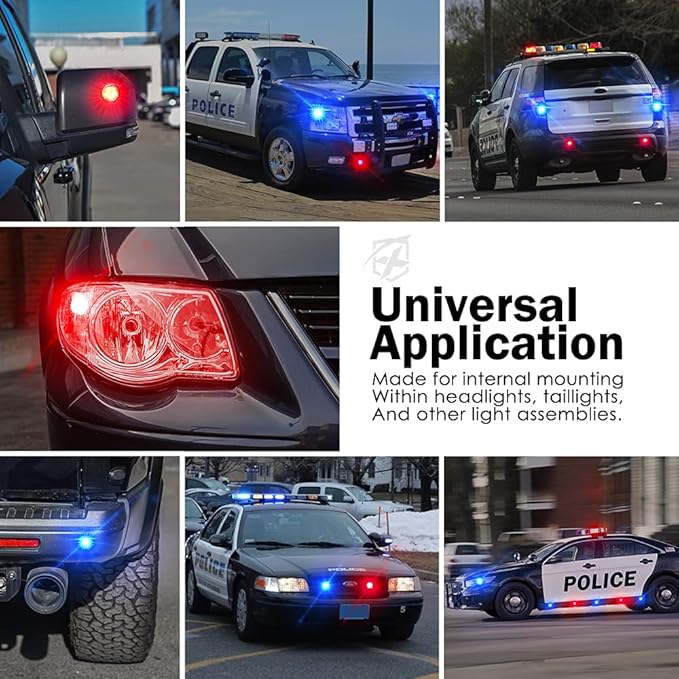 Xprite Red Blue LED Hideaway Strobe Police Lights Kit, 20 Flashing Patterns w/Control Panel for Headlights Taillights Hazard Warning Mounting, for Emergency Vehicles Volunteer Cop Cars Trucks 8PCS