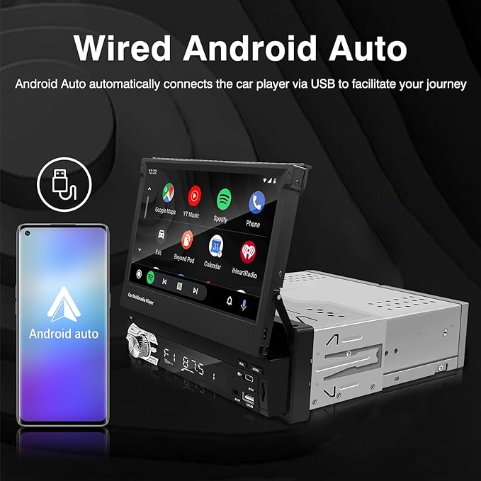 EZoneTronics Type-C&USB Single-Din-Carplay& Android-Auto-Car-Radio 7-inch Flip Out Touchscreen Bluetooth/Backup Camera//FM/RDS MP5 Player