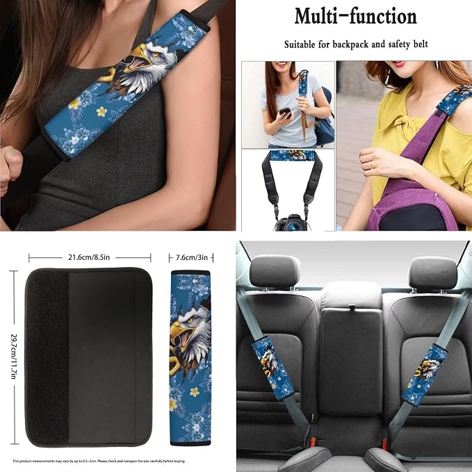AFPANQZ Eagle Flower 11 Pieces Car Accessories Full Set with Hand Brake Cover + Gear Shift Knob Cover + Seat Belt Pads + Car Coaster + Steering Wheel Cover