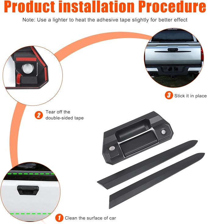 ABS Car Look Rear Door Handle Panel Cover Trim Compatible with Toyota Tacoma 2024 2025+,Car Tailgate Handle Trim Strip (Matte Black)