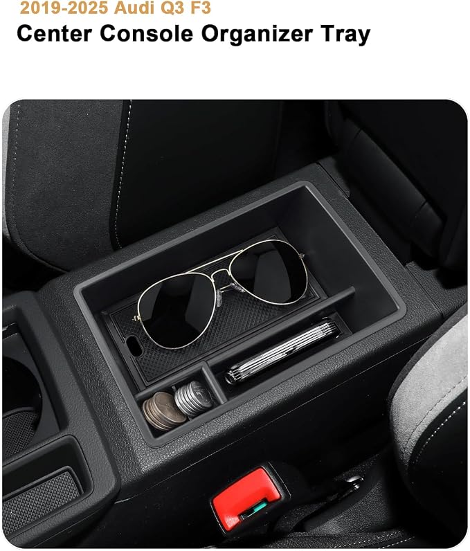 ECOZEN Center Console Organizer For 2019-2025 Audi Q3 F3 - Armrest Box Storage Tray Compatible with 2019-2025 Audi Q3 Accessories Armrest Organizer ABS