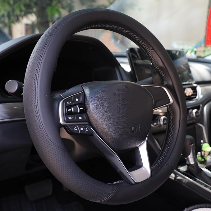 Steering Wheel Cover for Acura RDX MDX Integra TL TLX TSX ILX NSX ZDX RL RSX RLX Type s A-spec Advance SH-WAD Car Interior Accessories, 2026 Black Leather 14.5-15 inch