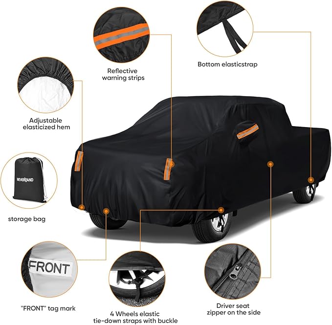 Truck Cover Waterproof All Weather - Pickup Truck Car Cover Fit for Tacoma,Ford F150,Silverado,Ram 1500,Tundra,Titan,Sierra 1500 etc (Length 210 to 230 inch)