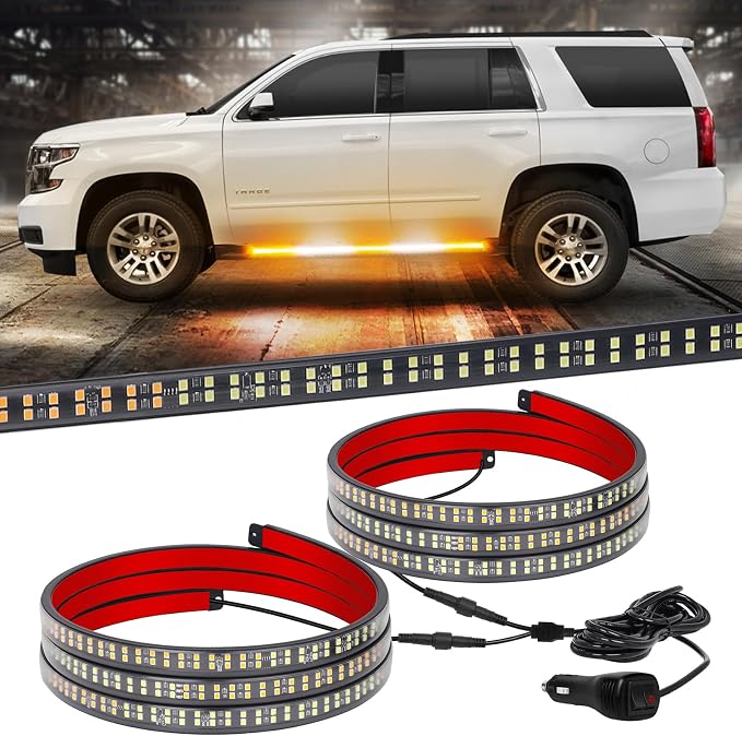 XRIDONSEN 2PCS 60 inch Running Board Emergency Strobe Lights Strip & Amber White 28.4" 80 LED Roof Top Strobe Light Bar for Construction Vehicles Plow/Tow Trucks Pickup