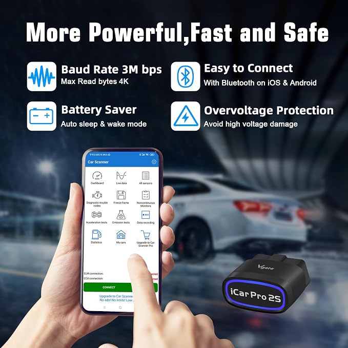 iCar Pro 2S OBD2 Bluetooth Adapter Check Engine Vehicle Code Reader Diagnostic Scanner Tools for iOS&Android and Windows Made for Electric (EV) and Hybrid Vehicles