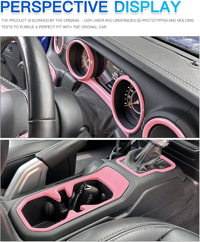 Barong for Jeep Wrangler JL JLU 2018-2023 Accessories Steering Wheel Door Handle Air Conditioning Vent Cup Holder Reading Light Headlight Gear Cover 23PCS Full Set Interior Trim Kit (Pink)