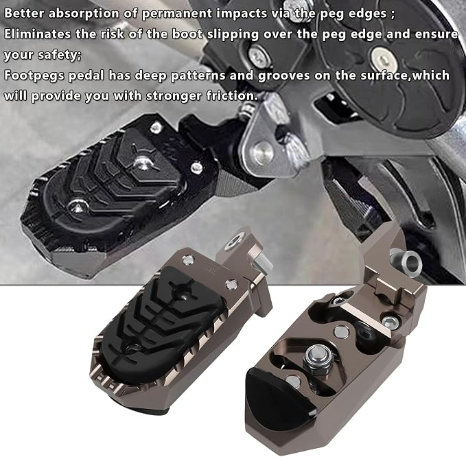 Motorcycle Foot Pegs Footpegs Rest Pedal Replacement for BMW F750GS F850GS R1200GS R1250GS R1300GS Aluminum Footrest Pedals with Built-in Spring (brown)