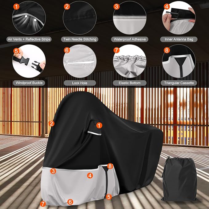 Waterproof Motorcycle Cover Replace for Piaggio Vespa GTV GTS GT60/125/200/250/300 Super Without Trunk Model, 420D Oxford Cloth Motorcycle Cover for Snow Rain Dust Protection