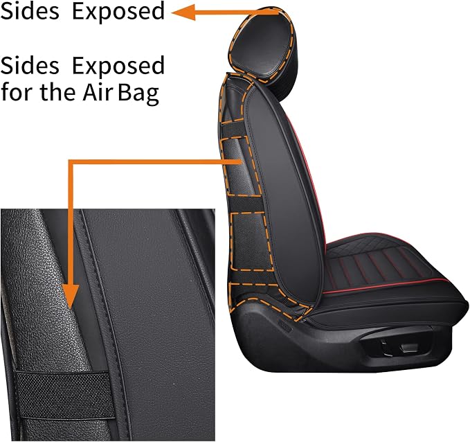Aierxuan Waterproof Leather Car Seat Covers Universal Fit for Toyota Honda Accord Altima Civic Rogue Ford Focus Fiesta Fusion Escape Explorer Ranger Infiniti Mazda Audi (Full Set/Black-Red A)