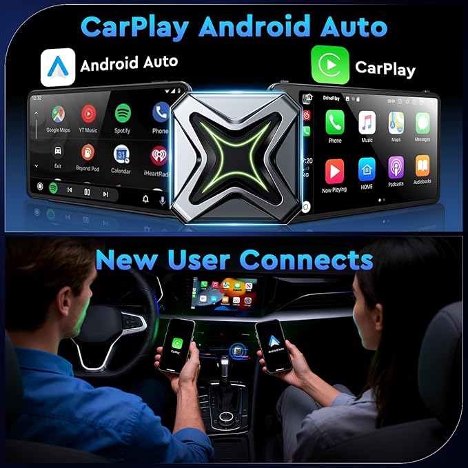 ELRINA 2026 New-Gen Wireless CarPlay Adapter with Button Control, 5s Fast Auto-Reconnect Ultra Mini Wired to Wireless Plug & Play Adapter for iPhone & Android Auto, Stable 5.8GHz WiFi, Bluetooth 5.4