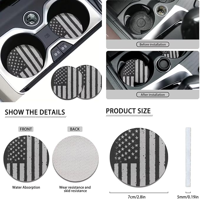 KEIAHUAN Patriotic American Flag Print Car Seat Covers with Steering Wheel, Gear Shift, Handbrake, Cup Holder, and Headrest Covers Auto Accessories Set Fit Most Van Sedan Truck SUV