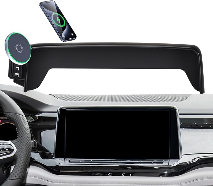 Car Phone Holder for VW Atlas 2024 2025 2026 / VW Altas Cross Sport 2024 2025 2026 Accessories Apply to 12 Inch Touch Screen 15W Fast Wireless Charger Screen Fixed Clip Cell Phone Mount