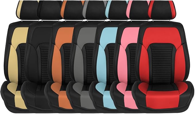FH Group Front Set Faux Leather Car Seat Cover Cushions for Low Back Seat, Universal Fit, Airbag Compatible Seat Cover for SUV, Sedan, Red