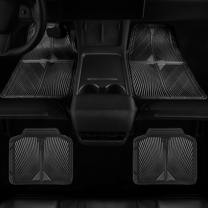 CAR PASS Rubber Car Floor Mats, All Weather Waterproof Car Mats, Universal Trim to Fit for Automotive, SUVs, Trucks, Vehicles, Anti-Slip Easy Clean, Heavy Duty Full Set 4 Piece, Black