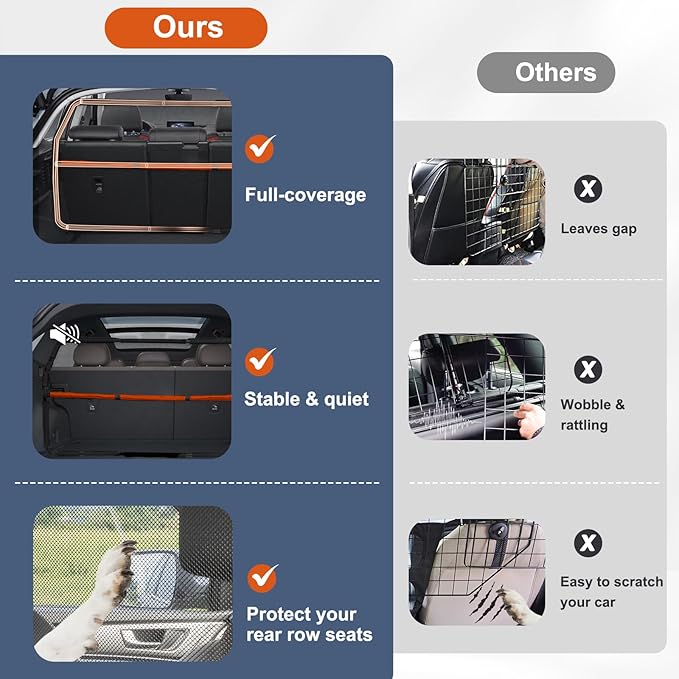 Dog Car Barrier, 56" Wide See Through Car Back Seat Cargo Area Pet Restraint Divider, Travel Trunk Mesh Car Net Barrier Screen Separator for Dogs, Ideal for SUVs Trucks Full Sized Sedans