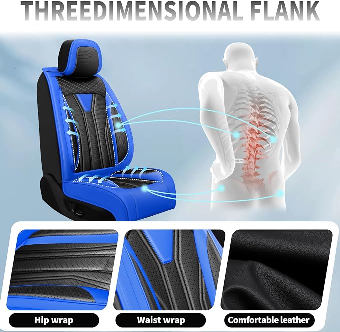 Fit Frontier Car Seat Covers Premium Leather for Nissan Frontier 2012-2025 2026. Waterproof， Anti-Slip, Scratch-Resistant & All-Weather Seat Cushion Protector (2 Front Seat,Blue&Black)