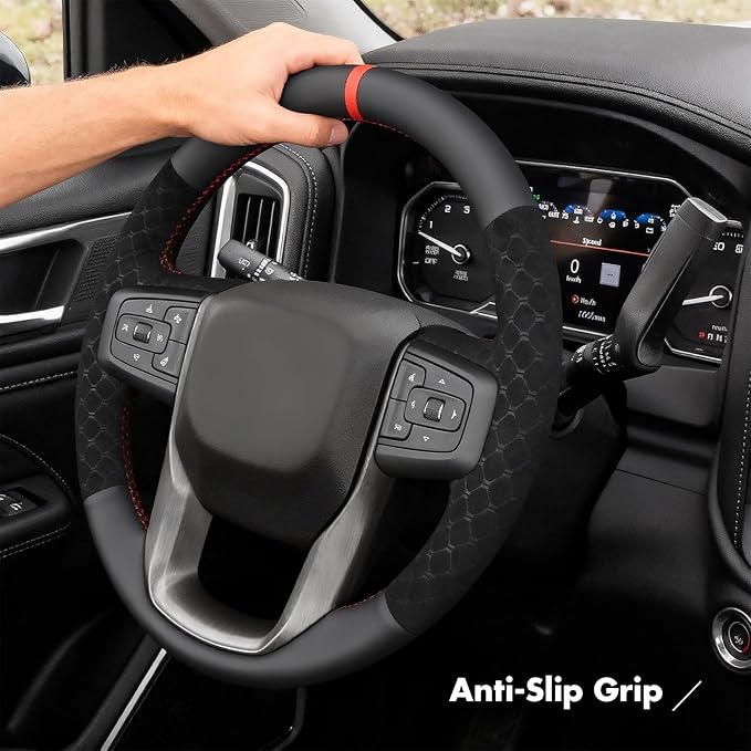 MEWANT Hand Stitch Steering Wheel Protector Wrap Cover for GMC Sierra 1500 2019-2023/Sierra 1500 Limited 2022/Sierra 2500 2020-2024/Sierra 3500 2020-2024/Yukon 2021-2023