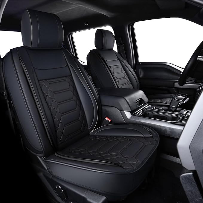 RISINGSTAR Silverado Sierra Faux Leather Seat Covers, Fit for 2019-2026 Chevy Silverado GMC Sierra 1500 and 2020-2025 2500HD 3500HD Crew Cab(Full Set, Black)