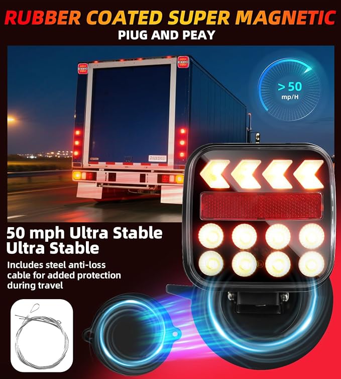 Wireless Trailer Lights, Magnetic Trailer Lights Kit with 4-Pin/7-Pin Transmitter, Rechargeable IP67 Portable Tail Lamps for Truck Boat RV Camper