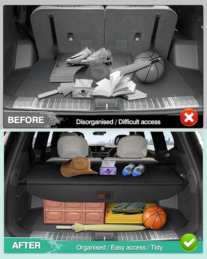 Powerty Retractable Cargo Cover for Kia Ev9 2024 2025 2026-Canvas Texture Trunk Cover Privacy Screen Rear Security Shade for EV9 Accessories